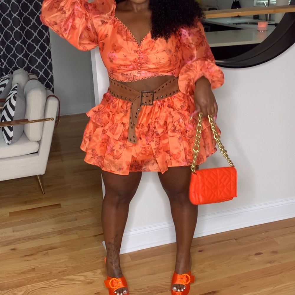 Floral Orange Ruffled Skirt